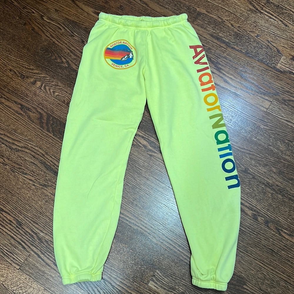 Neon yellow aviator nation sweatpants